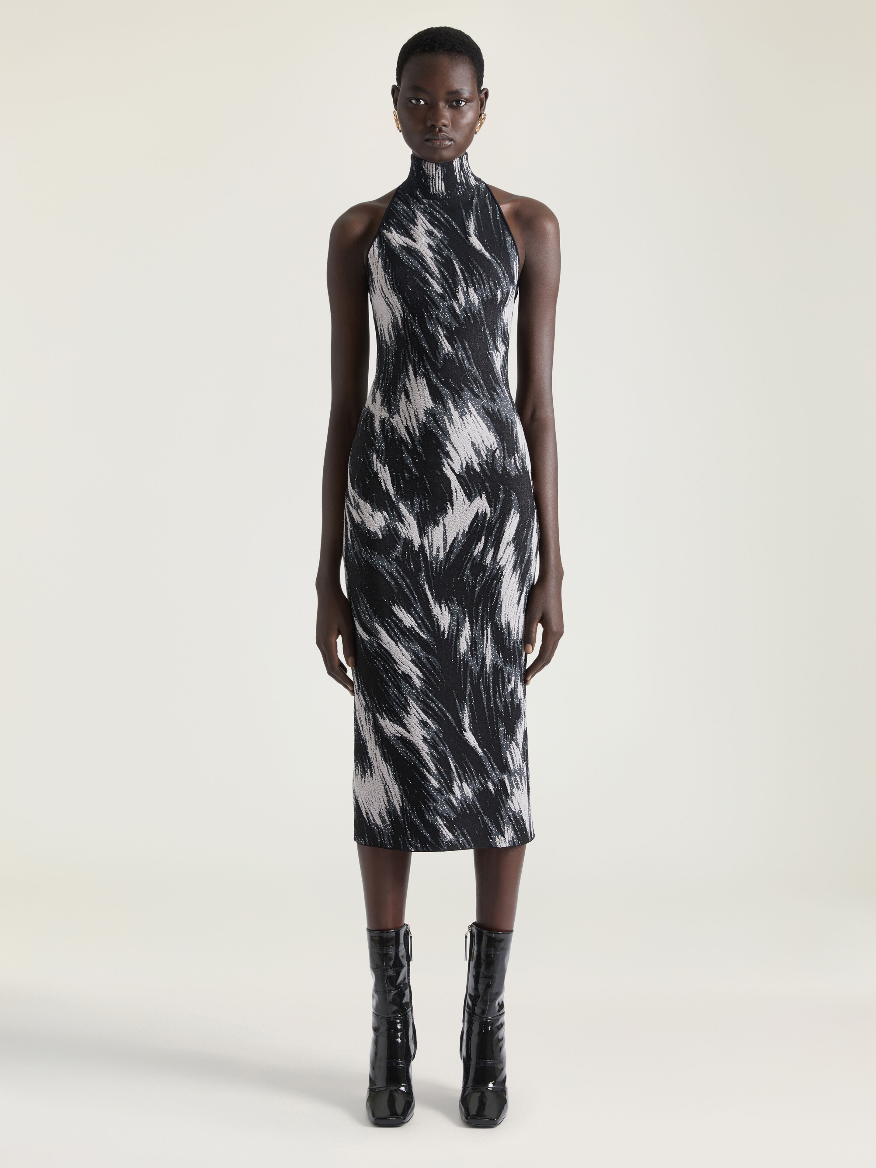 Halterneck dress in animal jacquard viscose